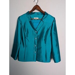 Bigio Collection Suit Jacket Womens 14 Blue Shawl Collar Beaded Button Lined